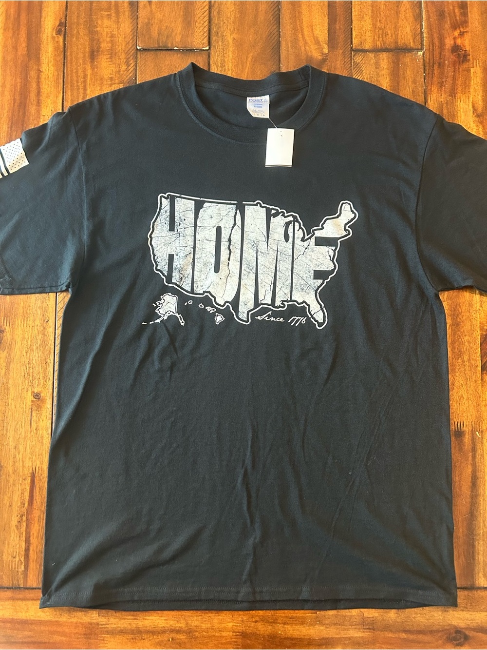 Port and Company Black T-Shirt with White "HOME" USA Graphic